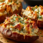Creamy High Protein Chicken Pot Pie Stuffed Sweet Potatoes First Image