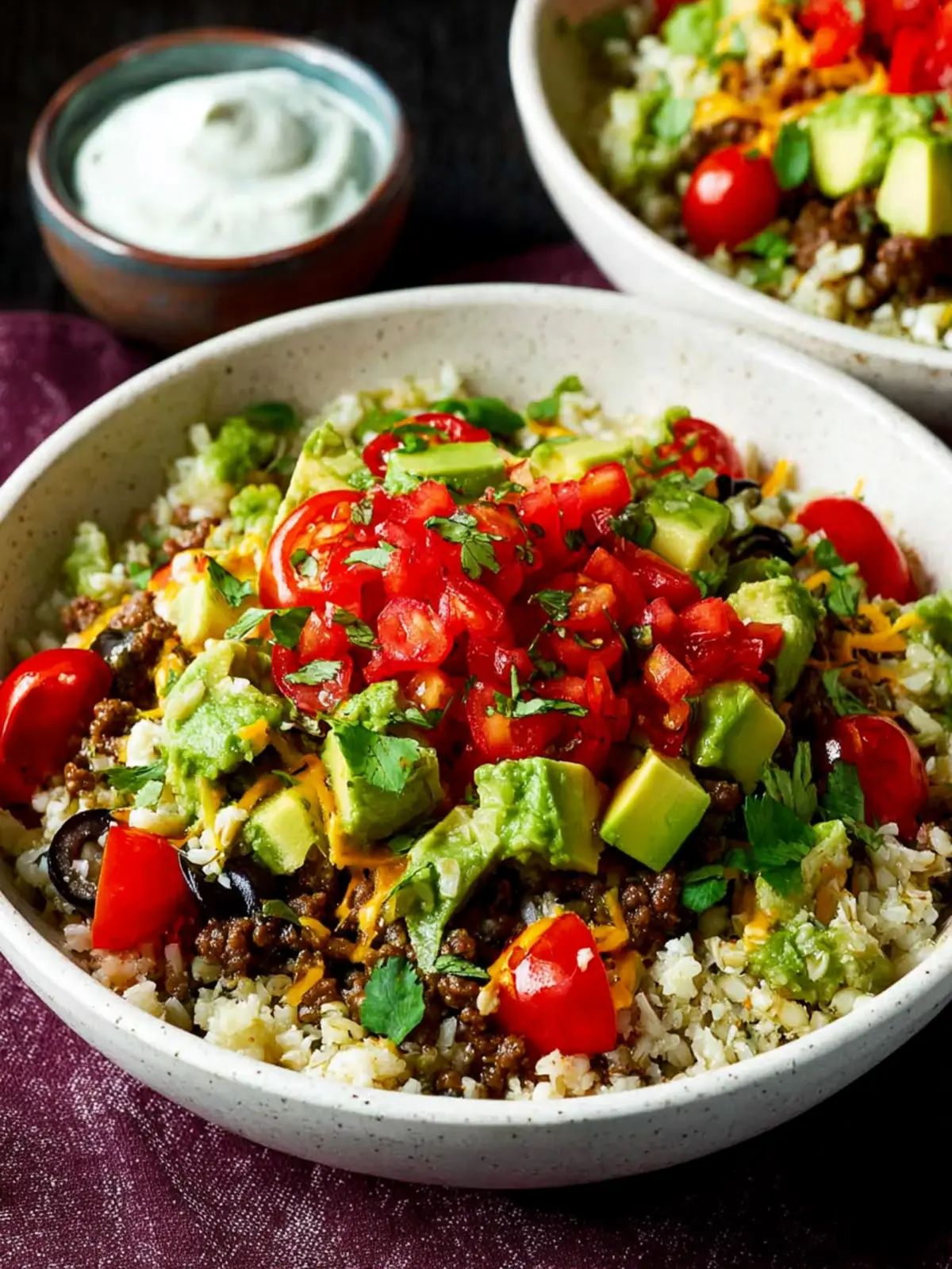 Ground Beef Cauliflower Rice Taco Bowls First Image