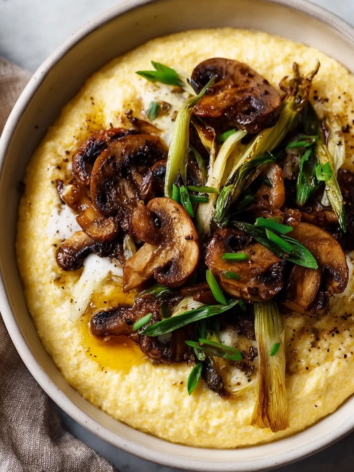 Creamy Ricotta Polenta with Sautéed Mushrooms and Leeks First Image