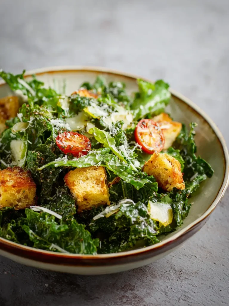 Baby Kale Salad with Lemon Dressing and Parmesan Croutons First Image