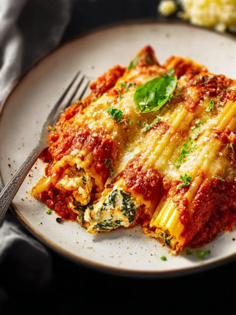 Easy Vegetarian Spinach + Cheese Manicotti Recipe First Image