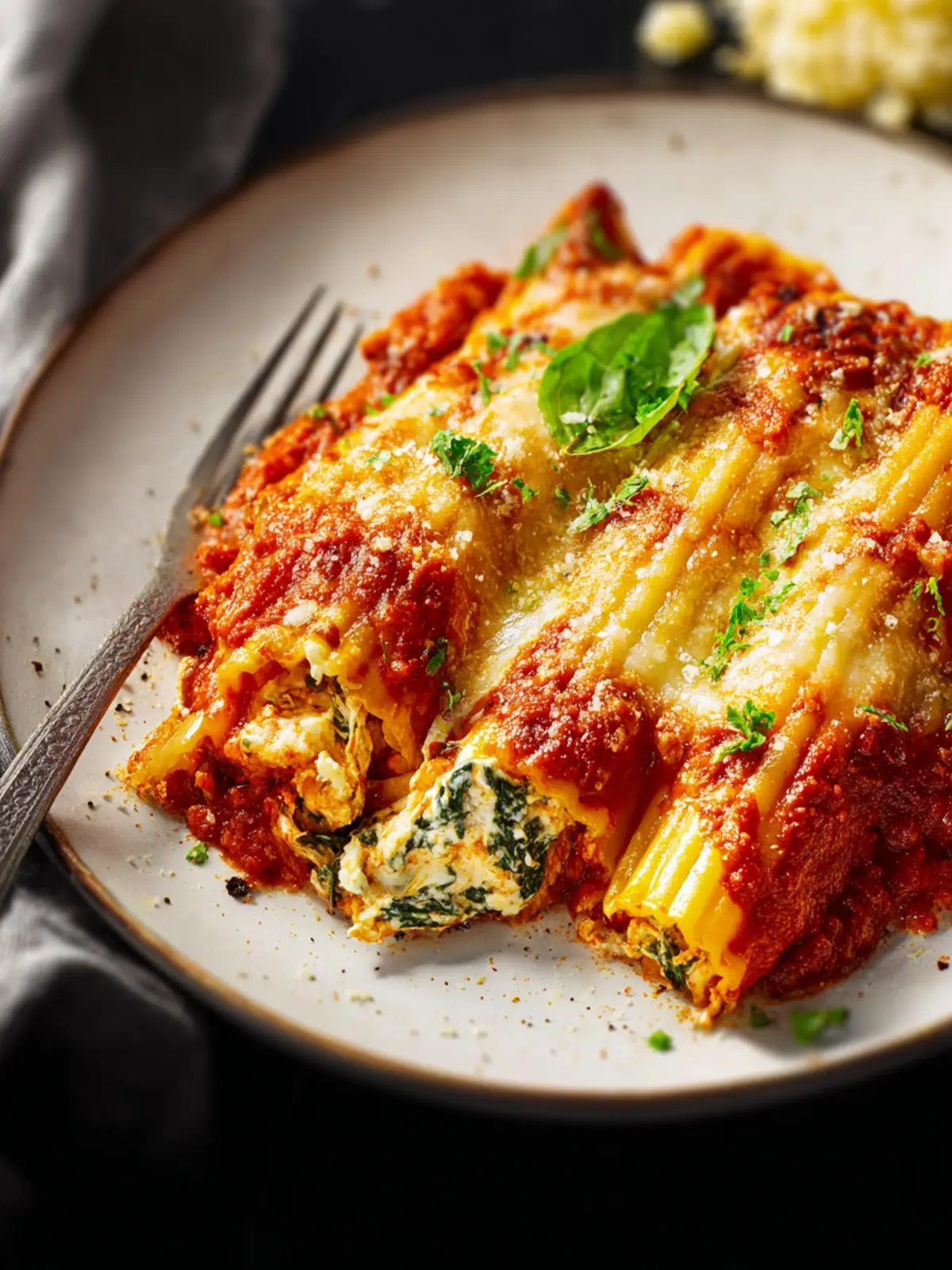 Easy Vegetarian Spinach + Cheese Manicotti Recipe First Image